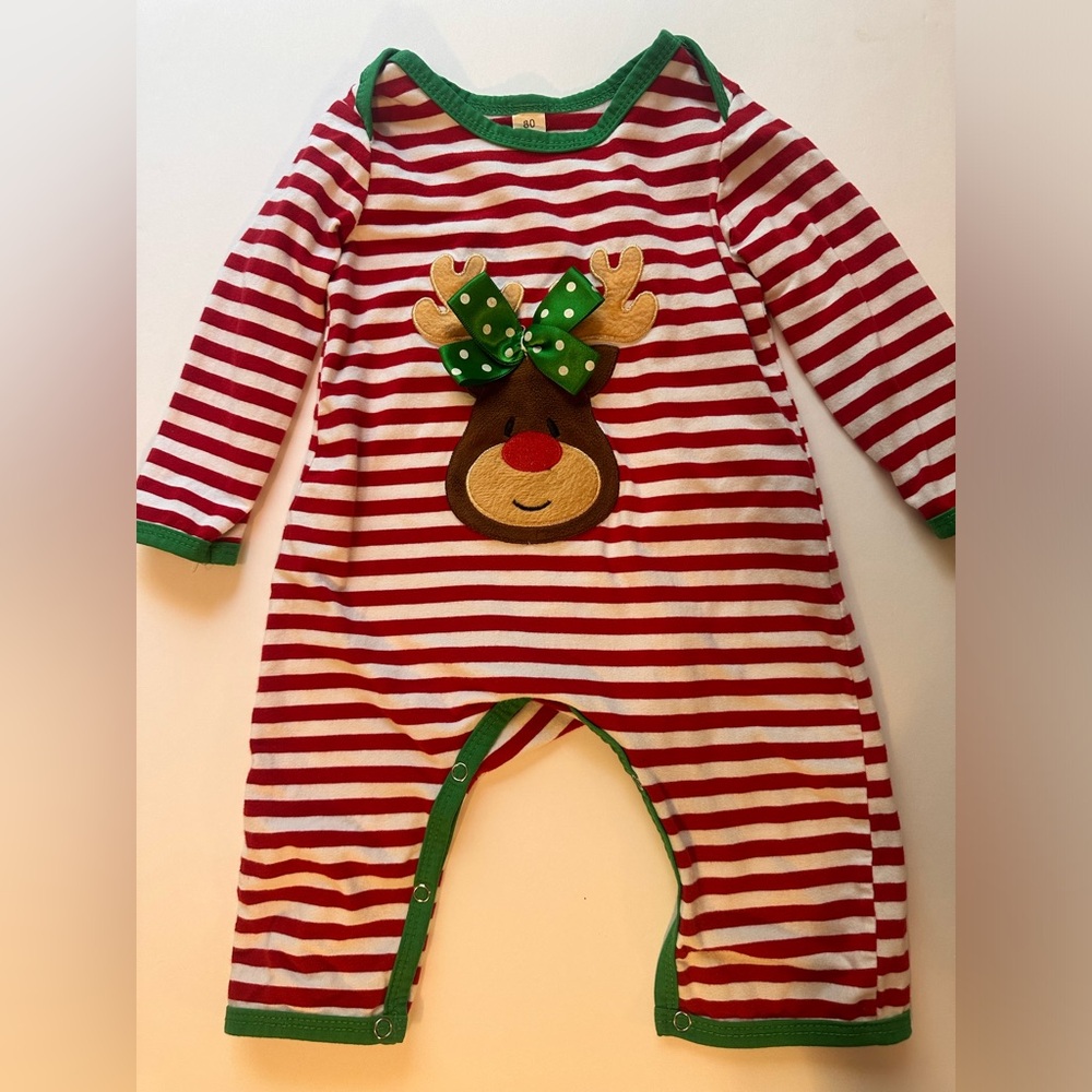 12-18M Striped Reindeer Romper